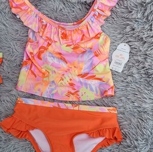*Swimsuit, Wonder Nation Tankini, Toddler Girls, 2 Piece, Bright Orange, NWT